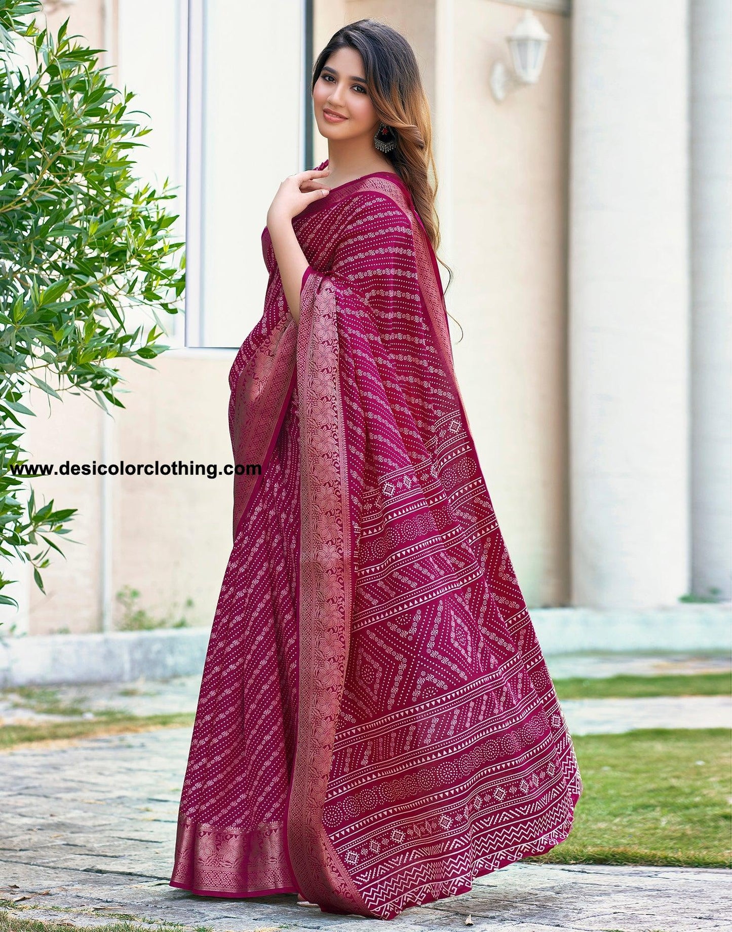 Pink Silk Printed Saree