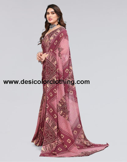 Dusty Pink Bandhani Georgette Saree