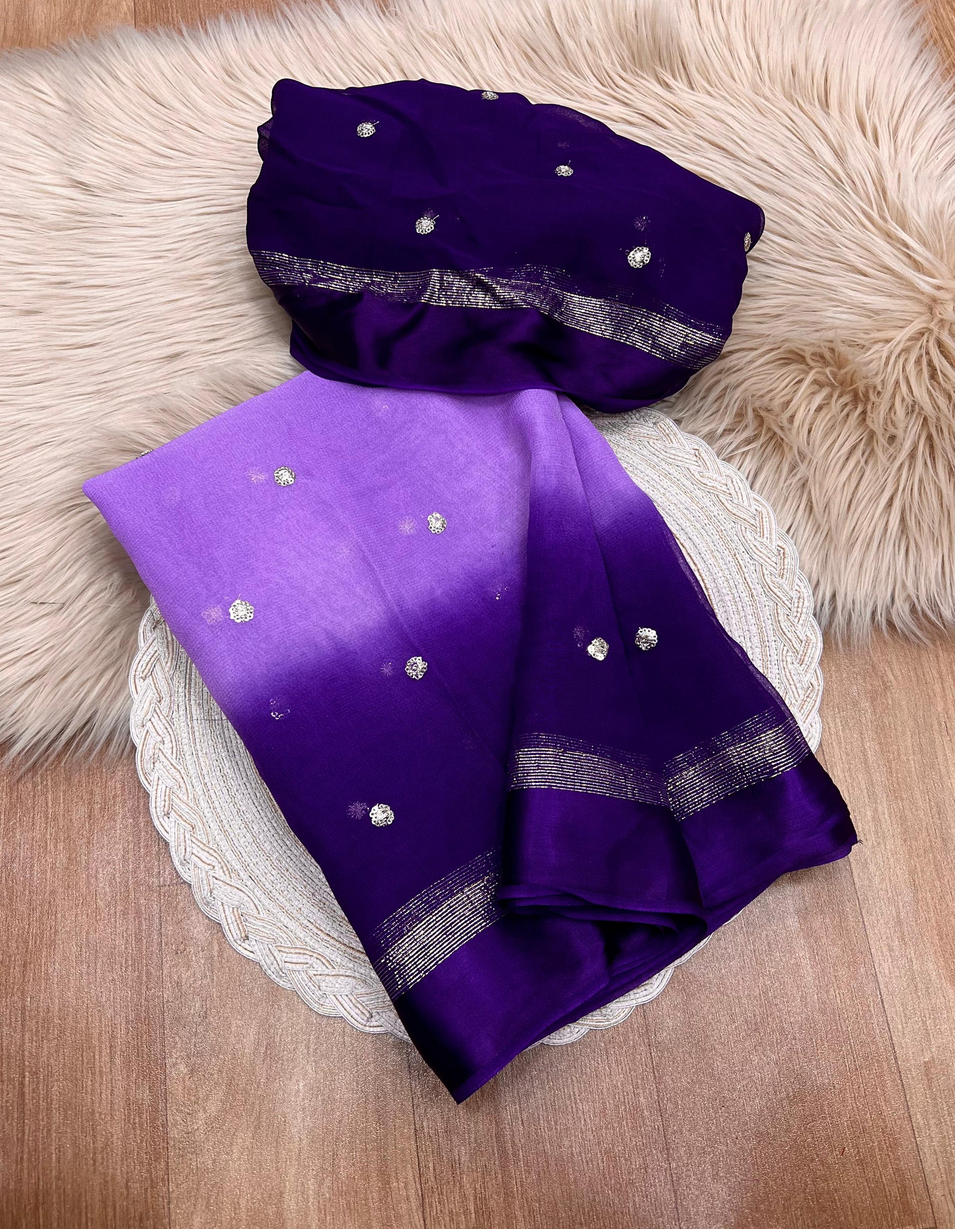 Product Image - Designer Georgette Pallu Saree with Sequins Work