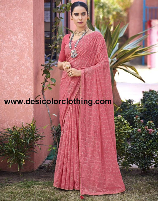 Pink Chiffon Printed Saree