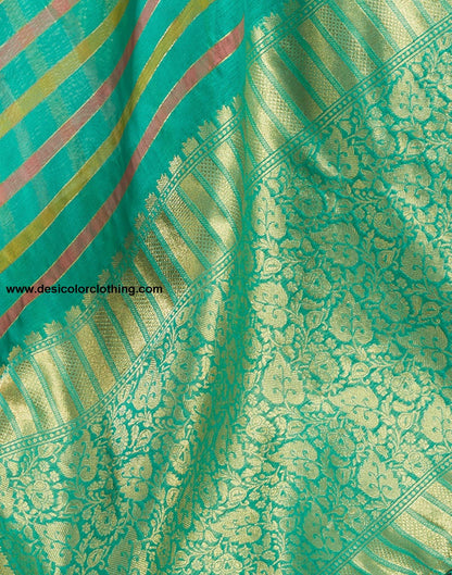 Turquoise Woven Silk Saree