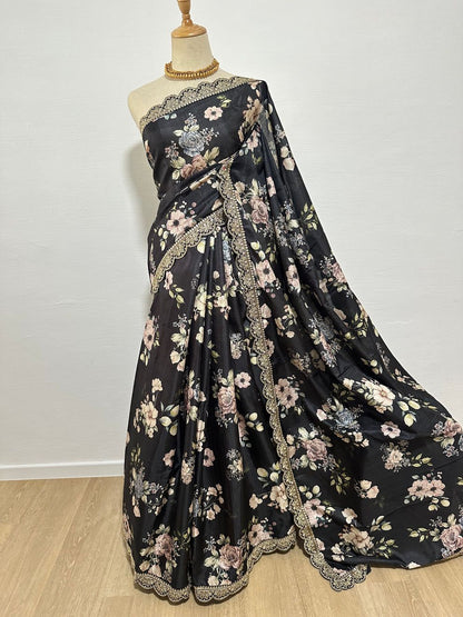 Product Image - Elegant Handloom Tussar Silk Digital Printed Saree with Embroidery