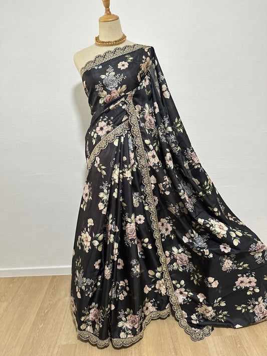 Product Image - Elegant Handloom Tussar Silk Digital Printed Saree with Embroidery