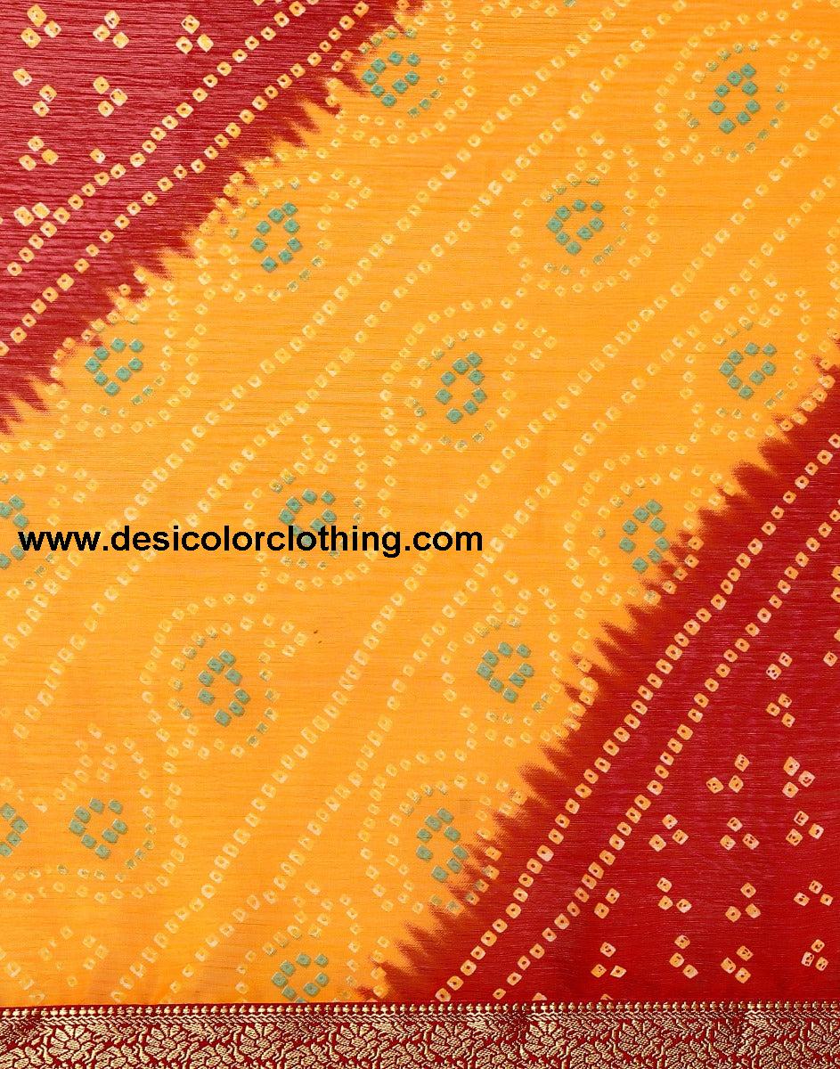 Yellow And Red Bandhani Saree