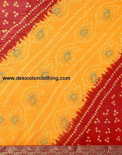 Yellow And Red Bandhani Saree