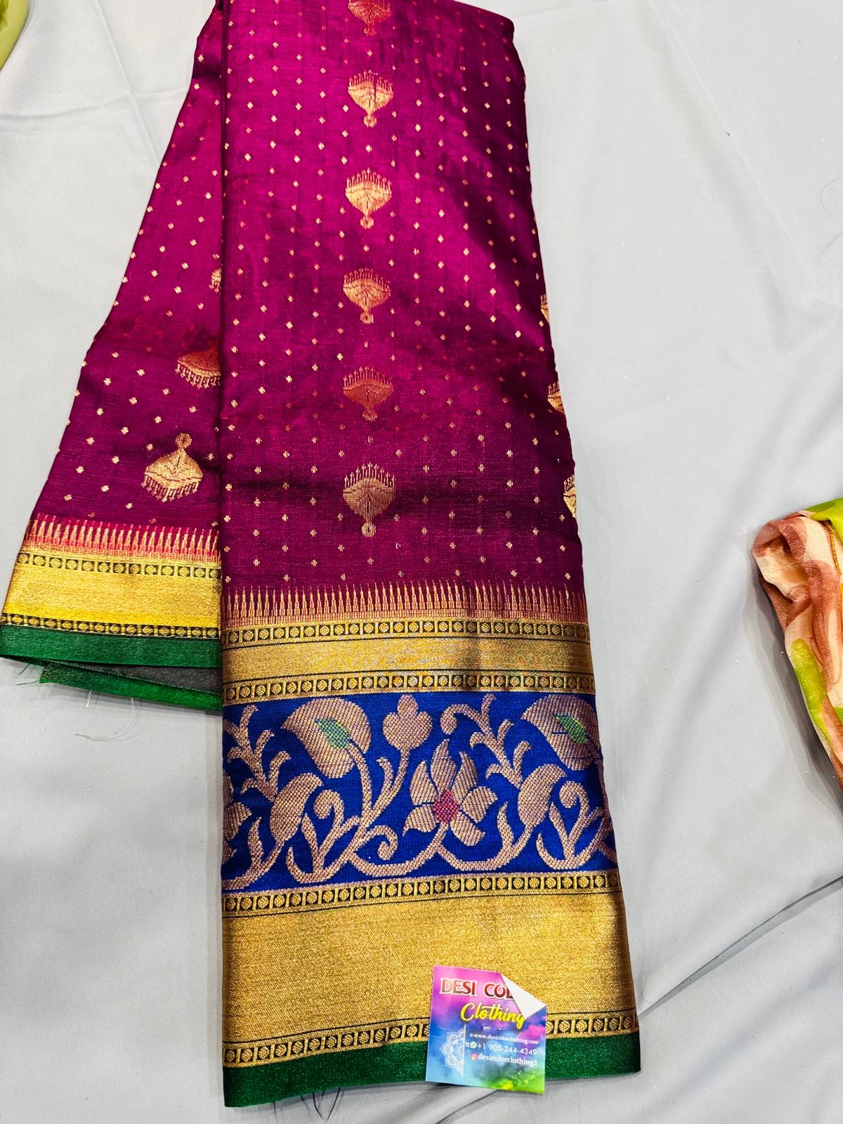 Exquisite Kachipuram Bridal Tissue Saree DesiColorClothing