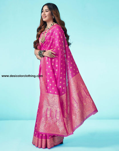 Rani Pink Jacquard Silk Saree