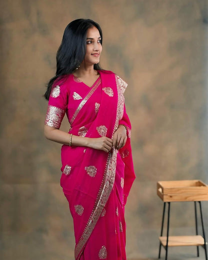 Product Image - Designer Viscose Georgette Saree with Contrast Blouse - Perfect for Festive & Wedding Wear