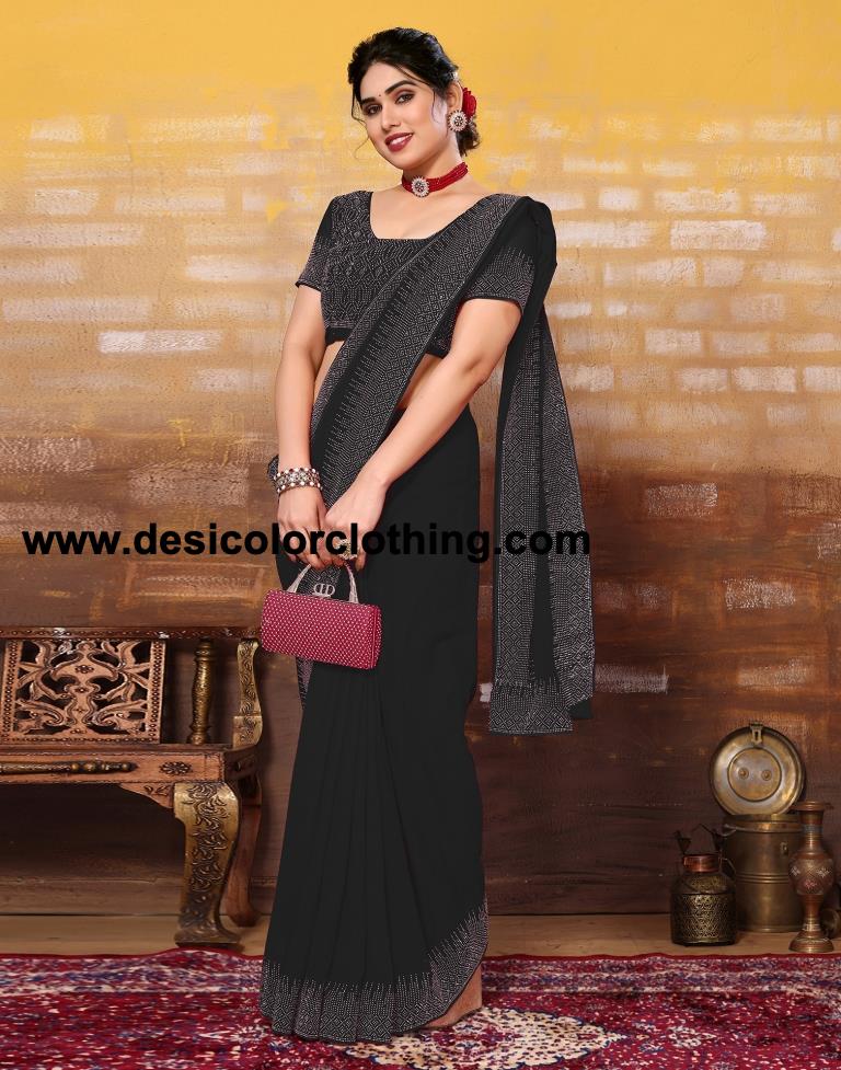 Black Plain Georgette Saree