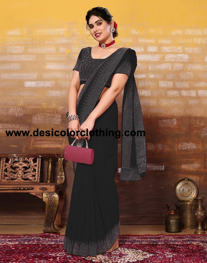 Black Plain Georgette Saree