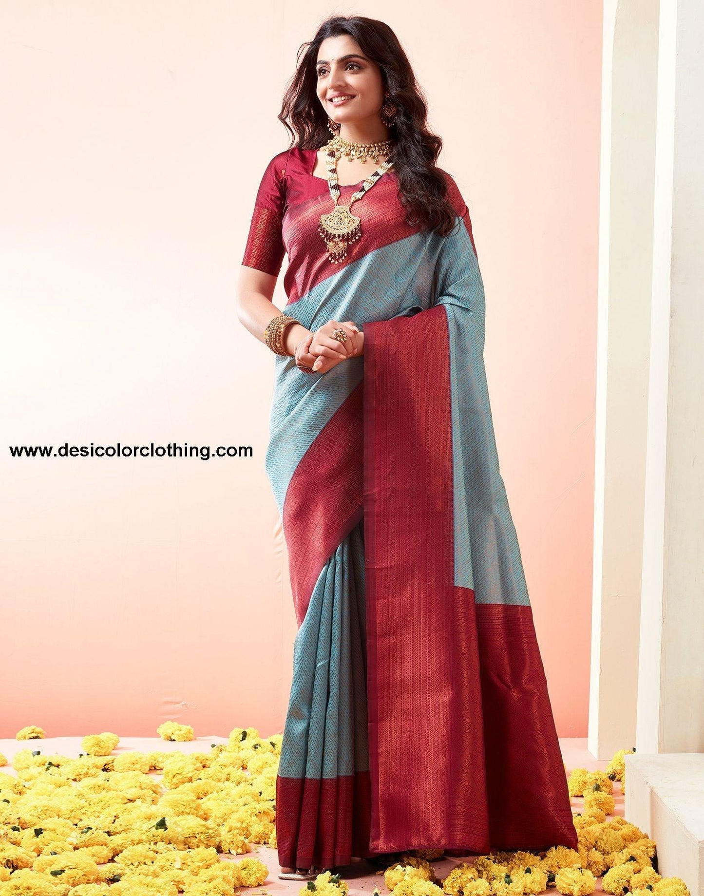 Wine Jacquard Silk Saree