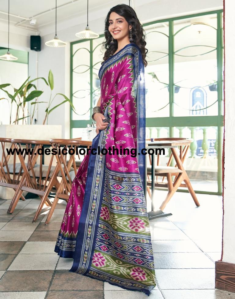 Wine Silk Printed Saree