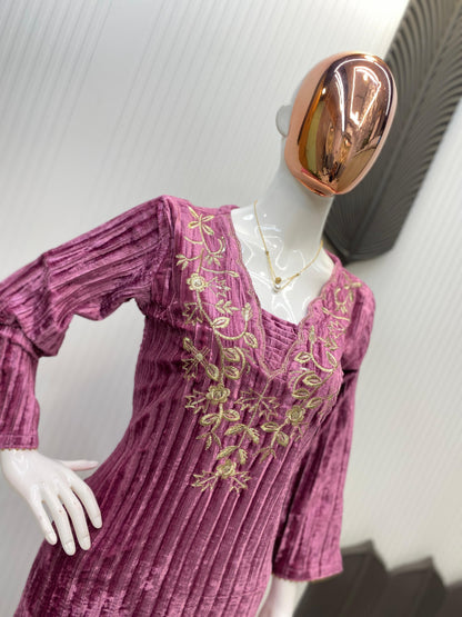 Product Image - Designer Blooming Velvet Embroidery Work Suit with Pant