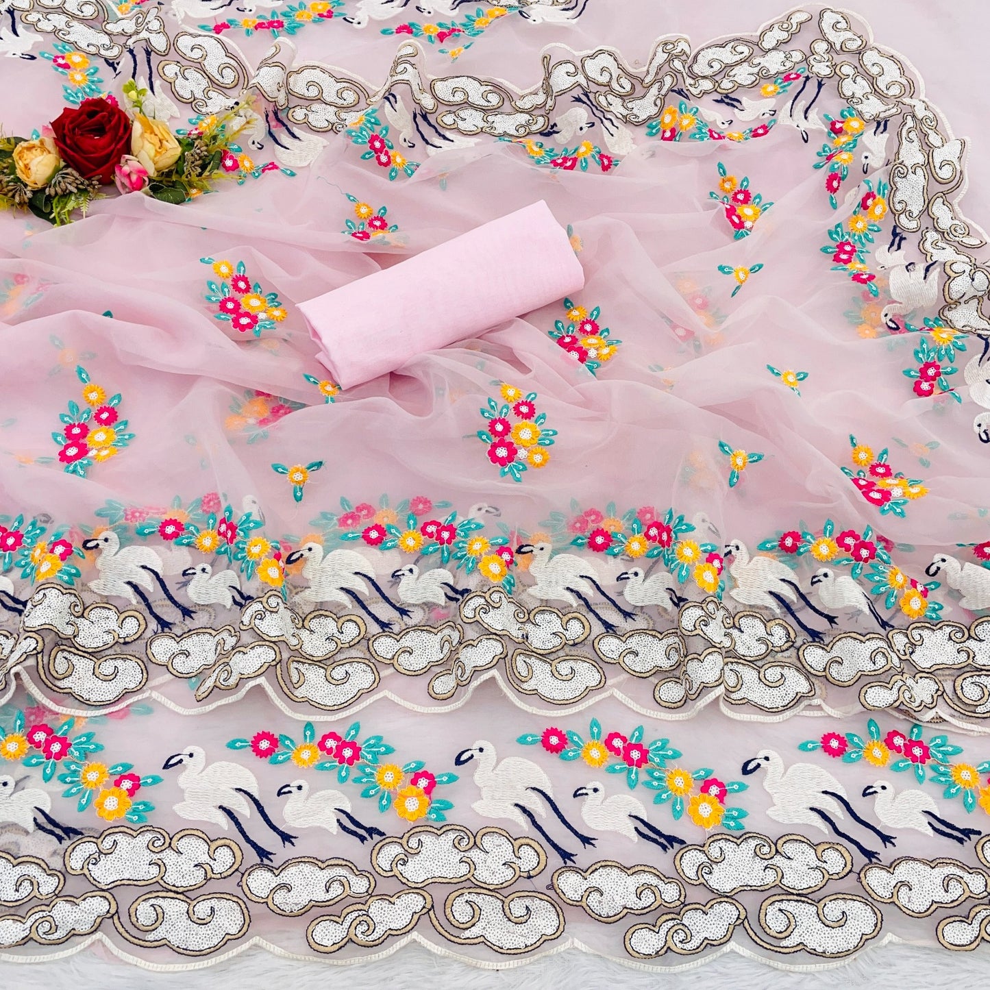 Product Image - Elegant Seqwance and Thread Work Soft Orgenza Saree