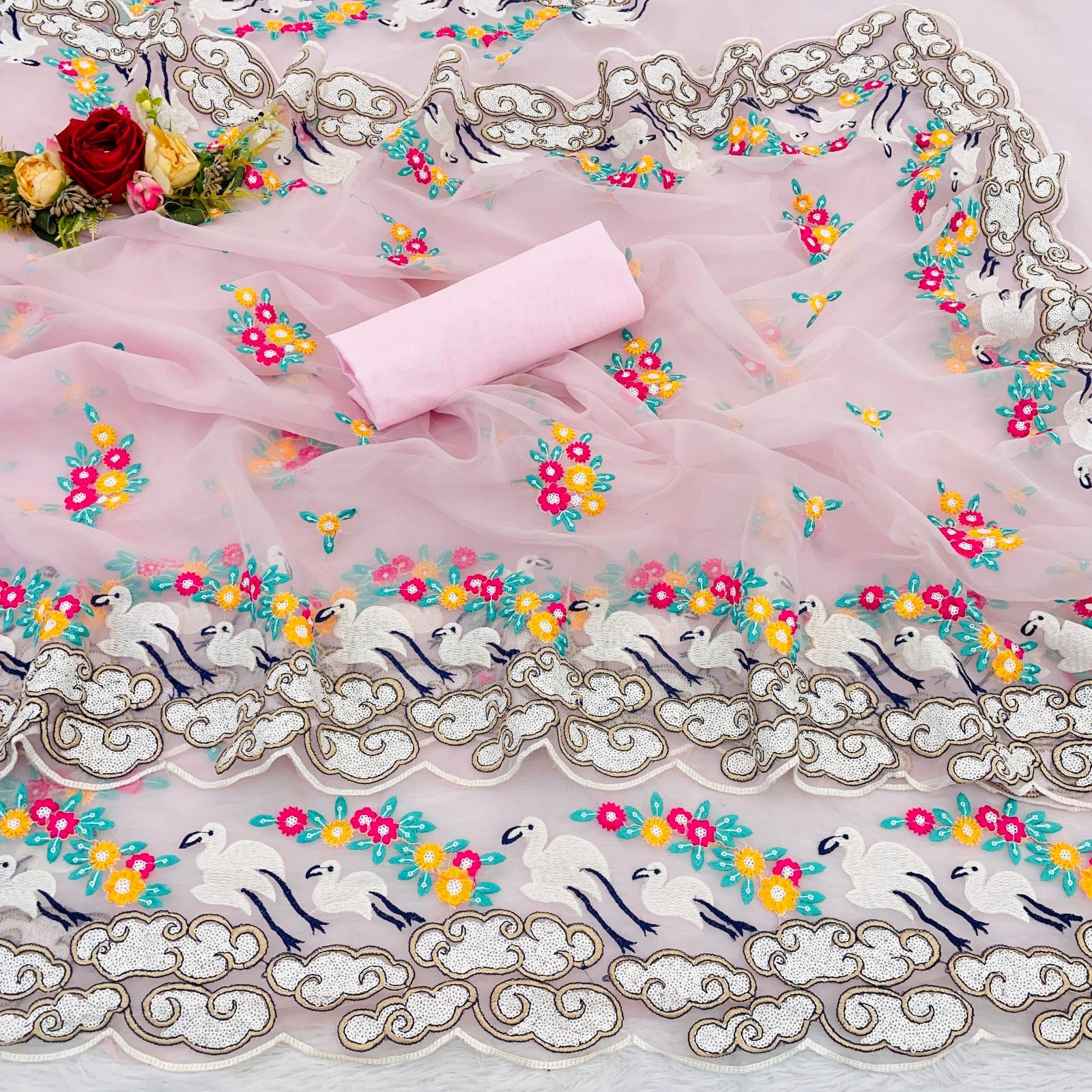 Product Image - Elegant Seqwance and Thread Work Soft Orgenza Saree
