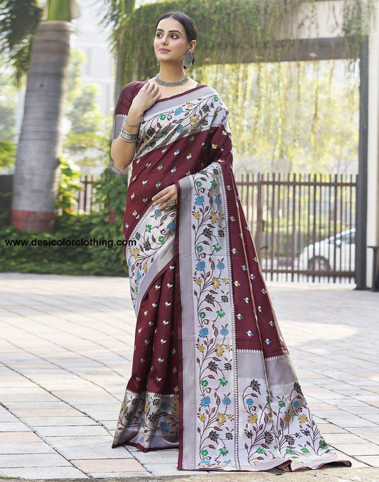 Silver Jacquard Silk Saree
