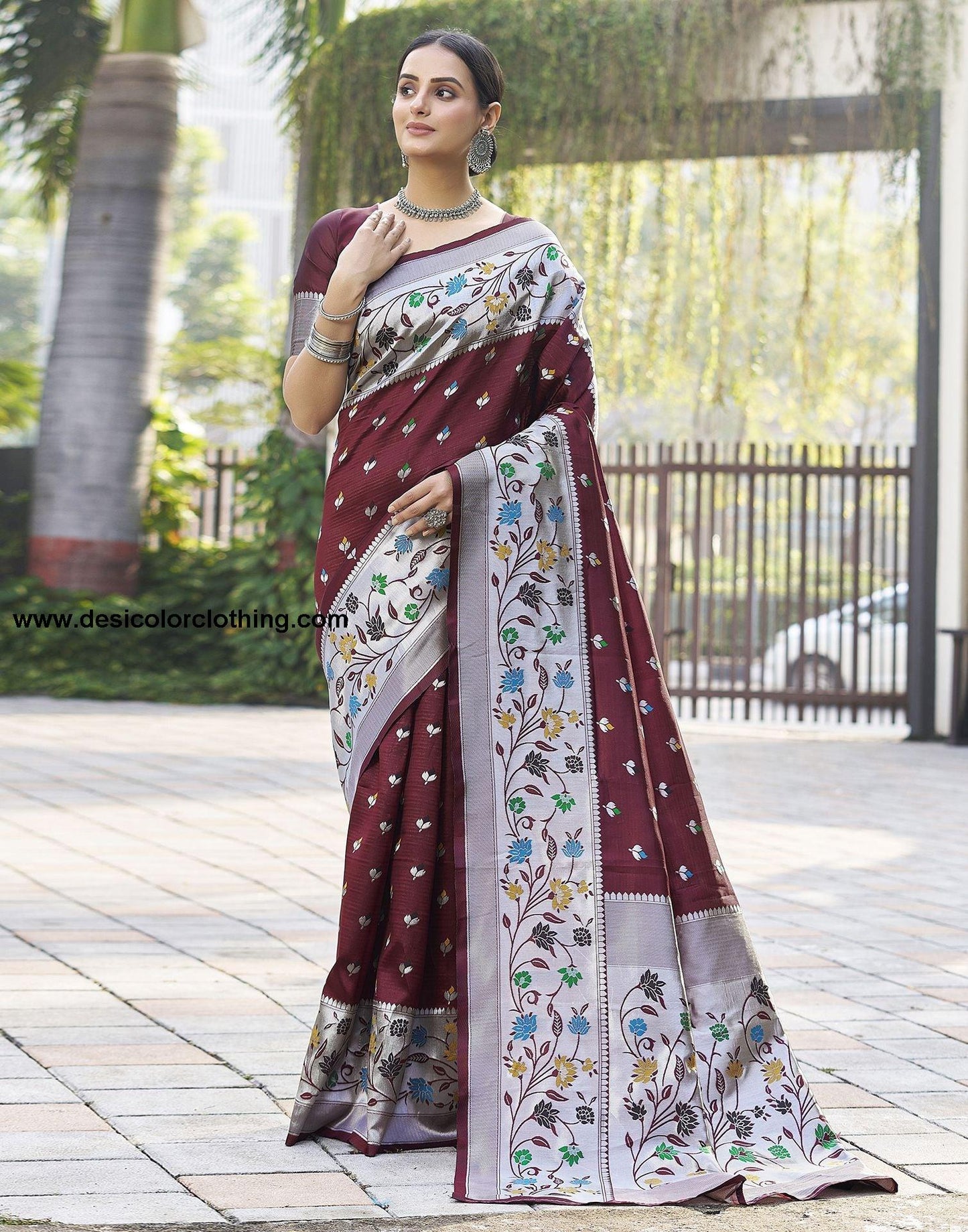 Silver Jacquard Silk Saree