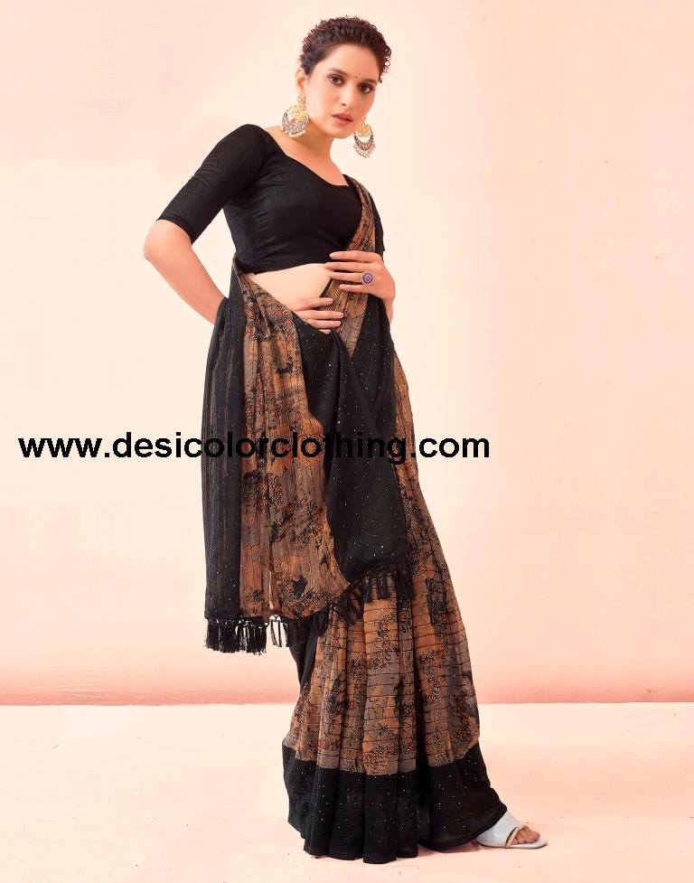 Black Printed Georgette Saree