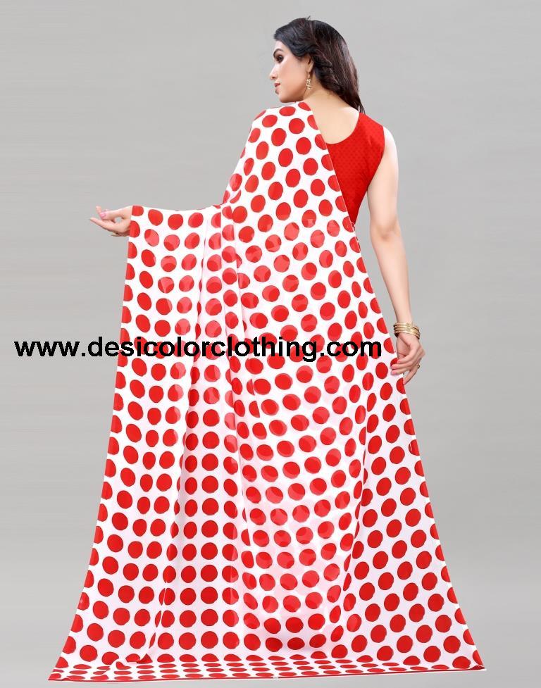 Red Polka Printed Saree | 2095S437