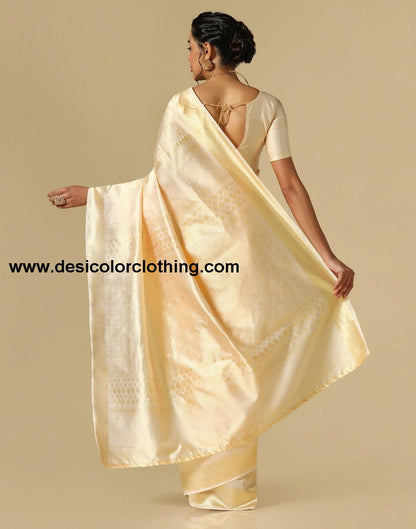 Cream Kanjivaram Silk Saree