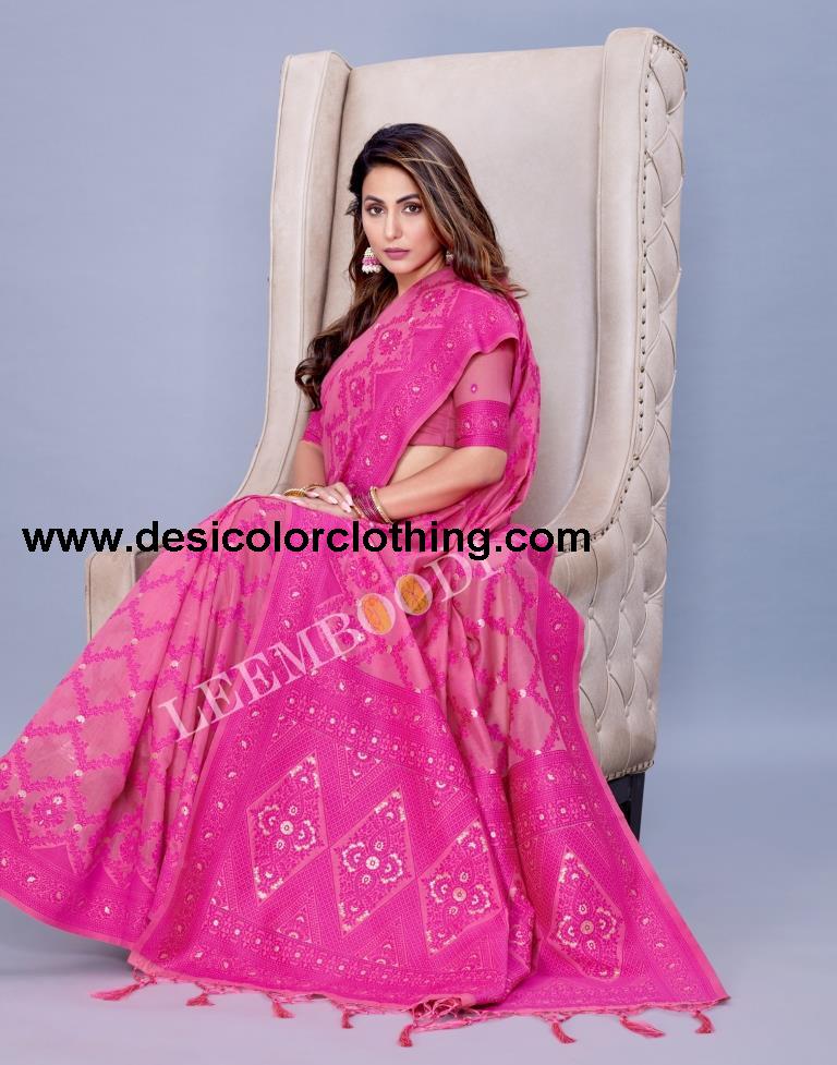Pink Cotton Saree