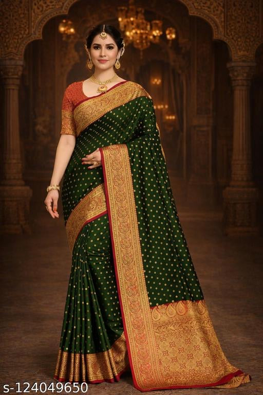 Product Image - Elegant Green Banarasi Silk Saree - 1