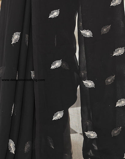 Black Printed Georgette Embroidery Saree