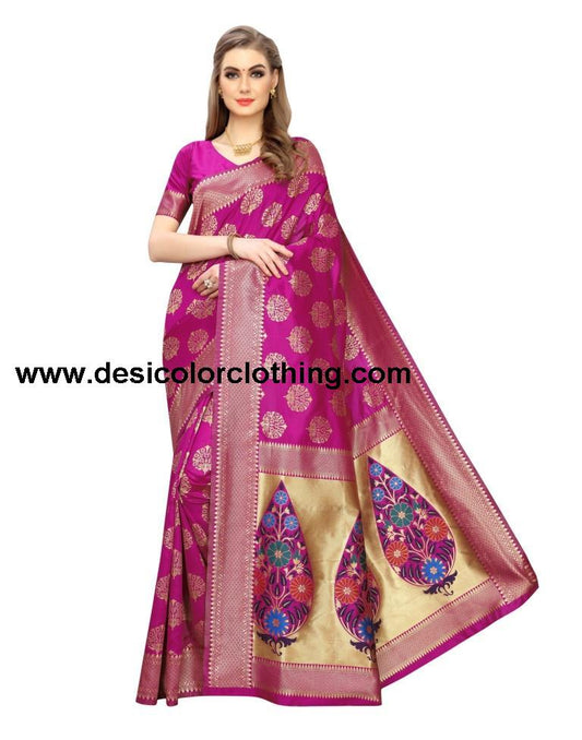 Pink Coloured Poly Silk Jacquard Partywear saree