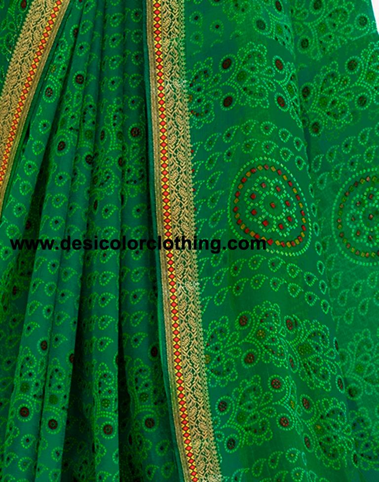 Green Chiffon Bandhani Saree