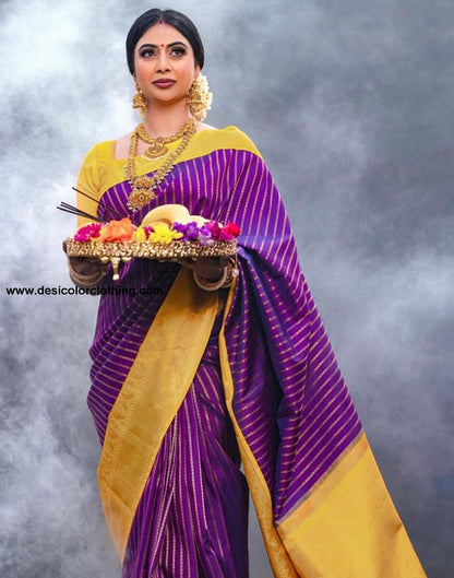 Violet Jacquard Silk Saree