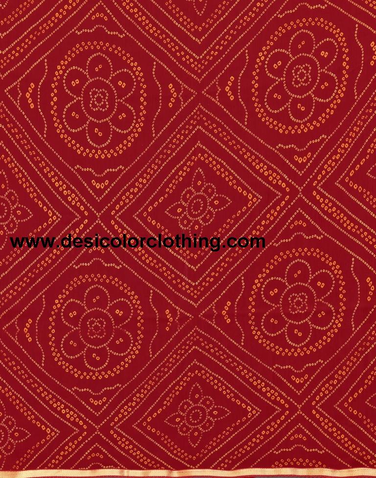 Red Bandhani Printed Saree