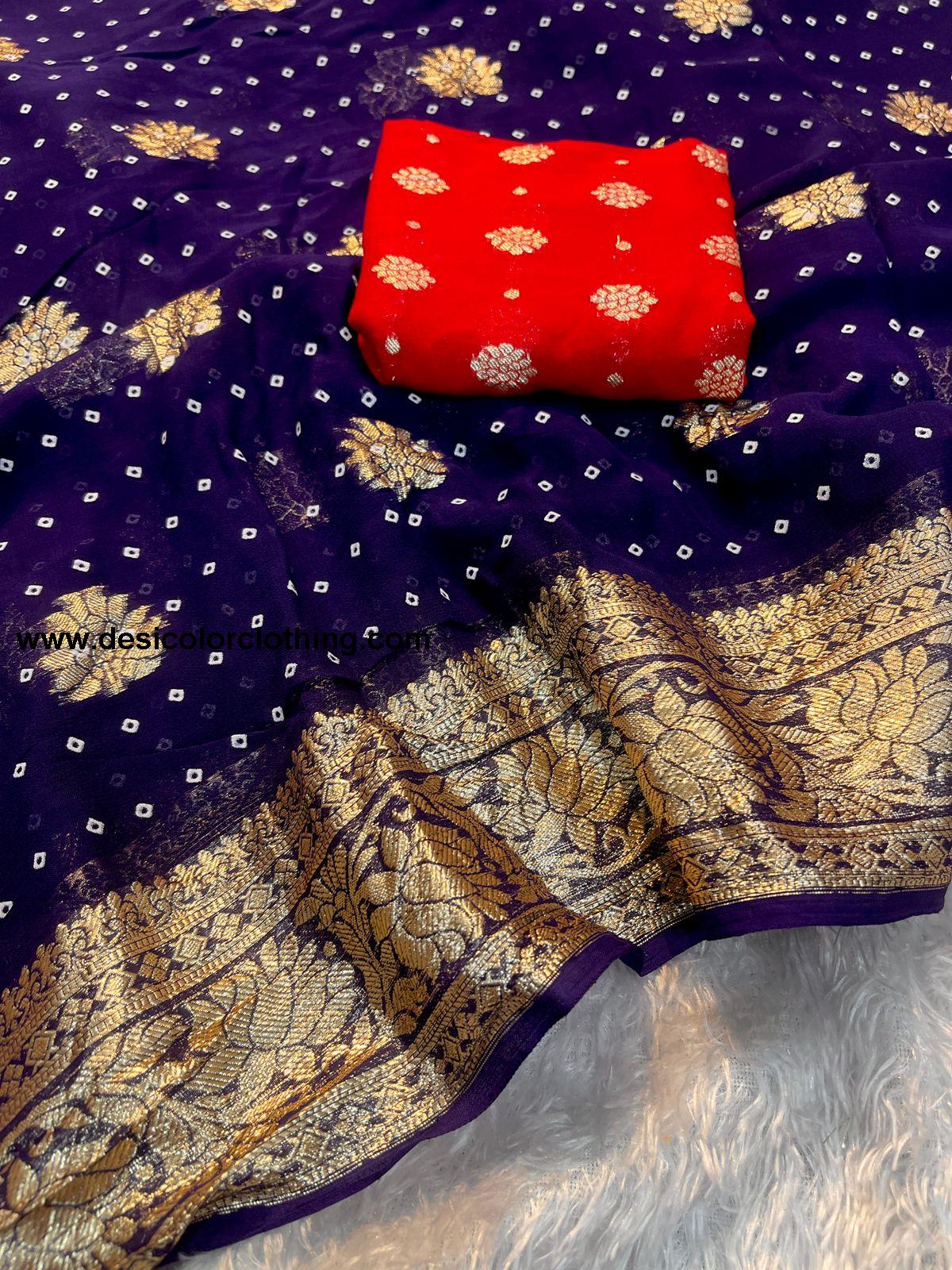 Georgette Saree Viscose Georgette Saree Additional Work With Contrast Viscose Georgette Blouse