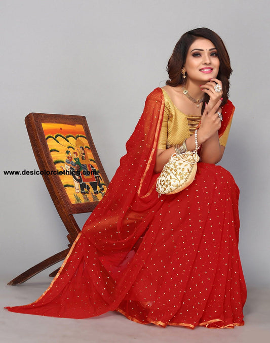 Red Chiffon Plain Saree