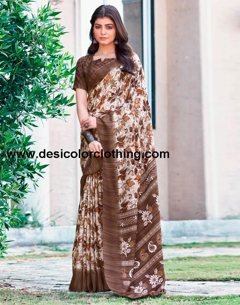 White Silk Printed Sarees