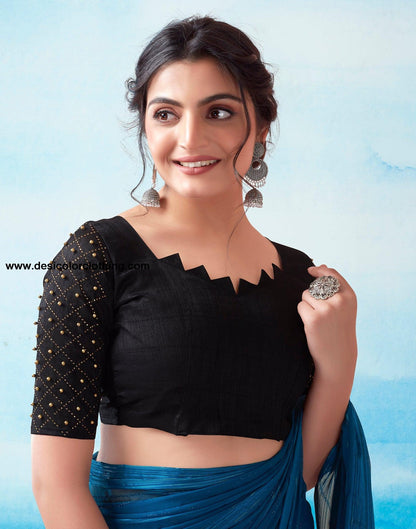 Sea Blue Georgette Plain Saree