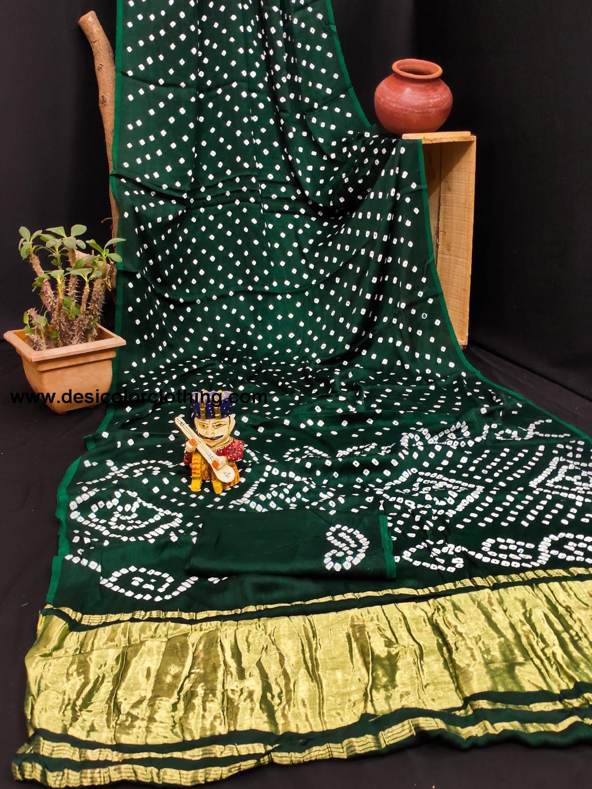 Gajji Silk Pallu Lagdi Patta Saree with Hand Block Print