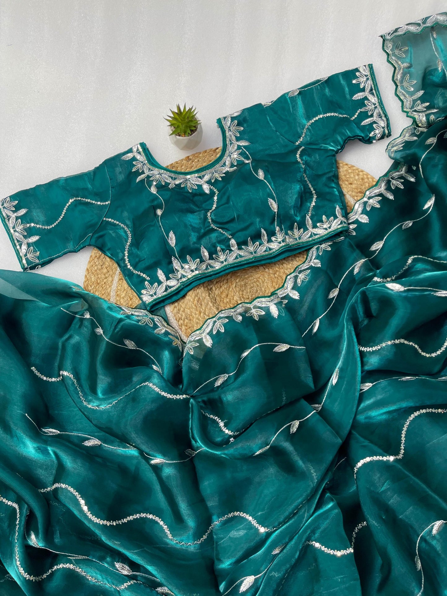 Product Image - Designer Zimmy Choo Silk Saree with Embroidered Border & Lehiriya Design