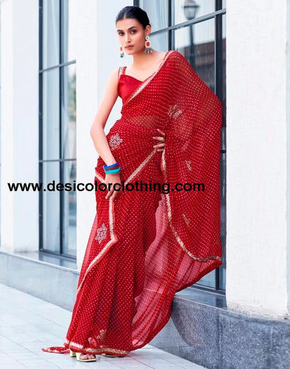 Red Georgette Printed Saree