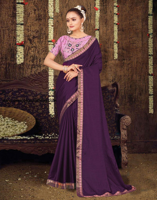 Wine Plain Silk Saree