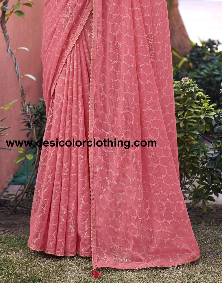 Pink Chiffon Printed Saree