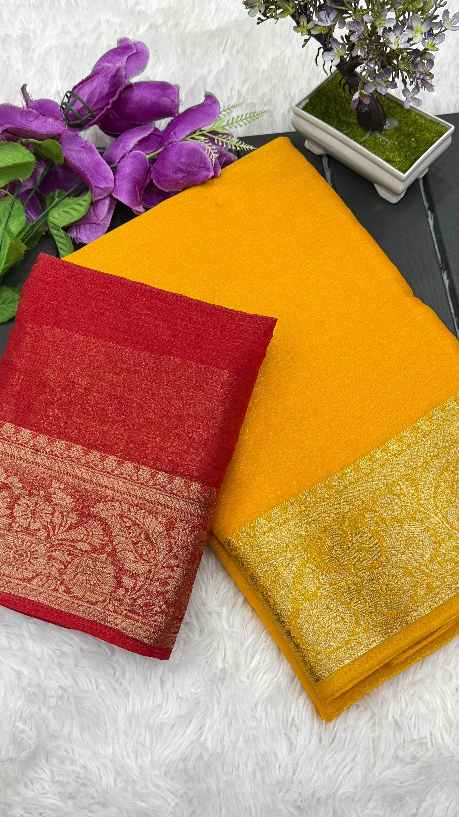 Product Image - Designer Zimichu Saree with Jacquard Border - Perfect for Festive & Wedding Wear