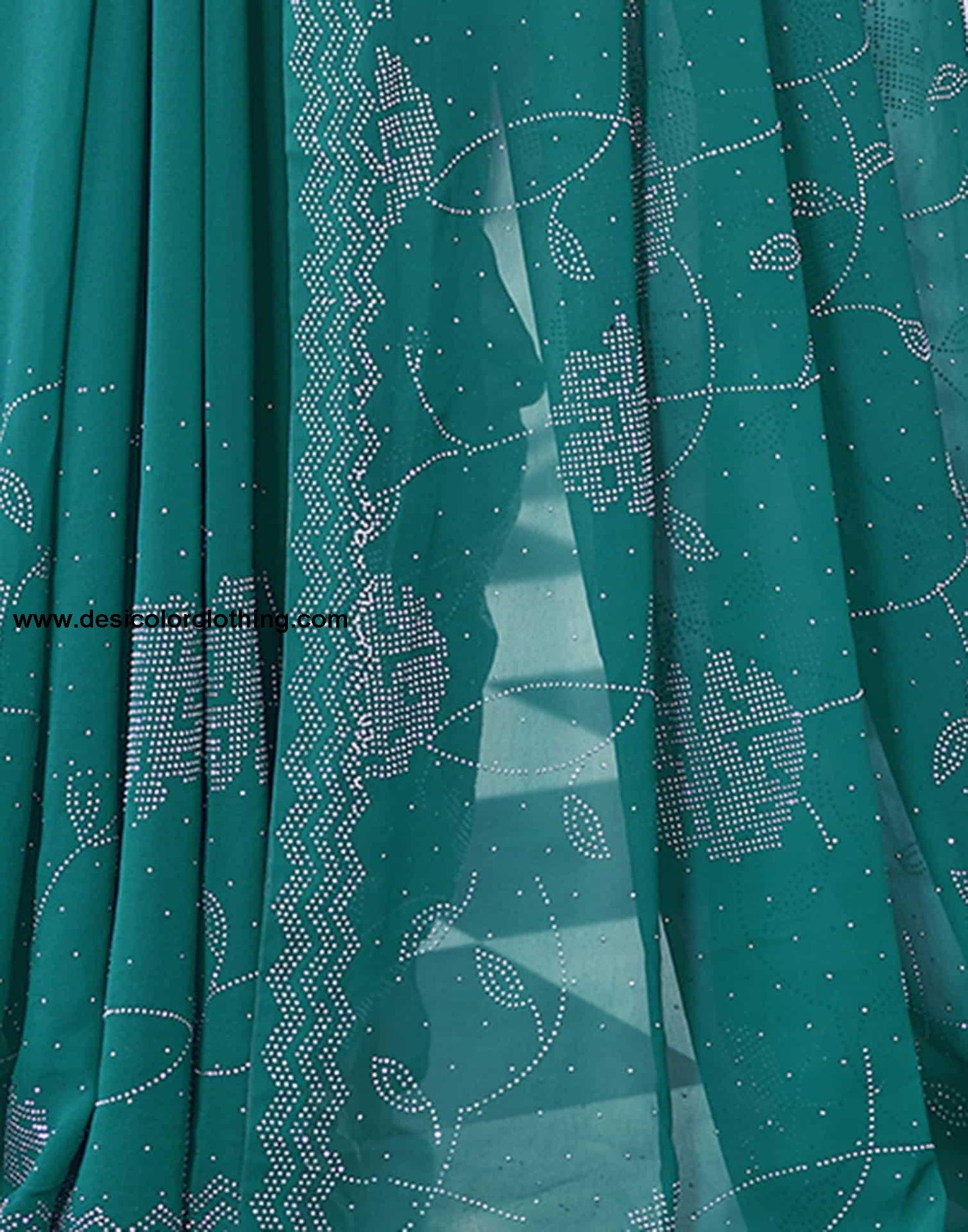 Turquoise Swarovski Georgette Stone Work Saree