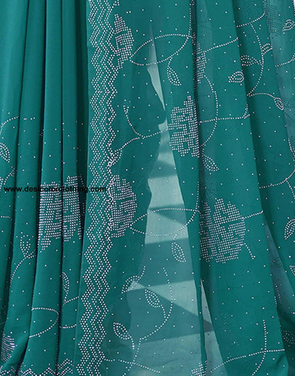 Turquoise Swarovski Georgette Stone Work Saree