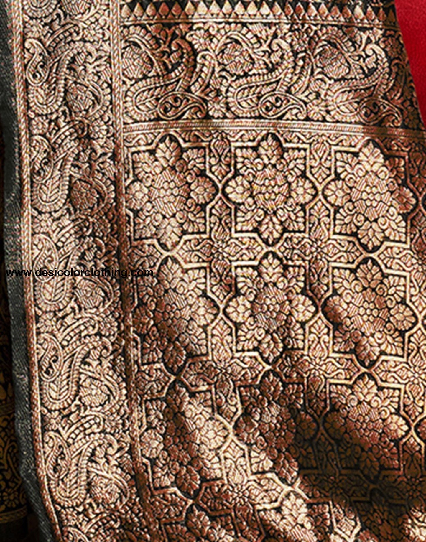 Black and Copper Jacquard Silk Saree