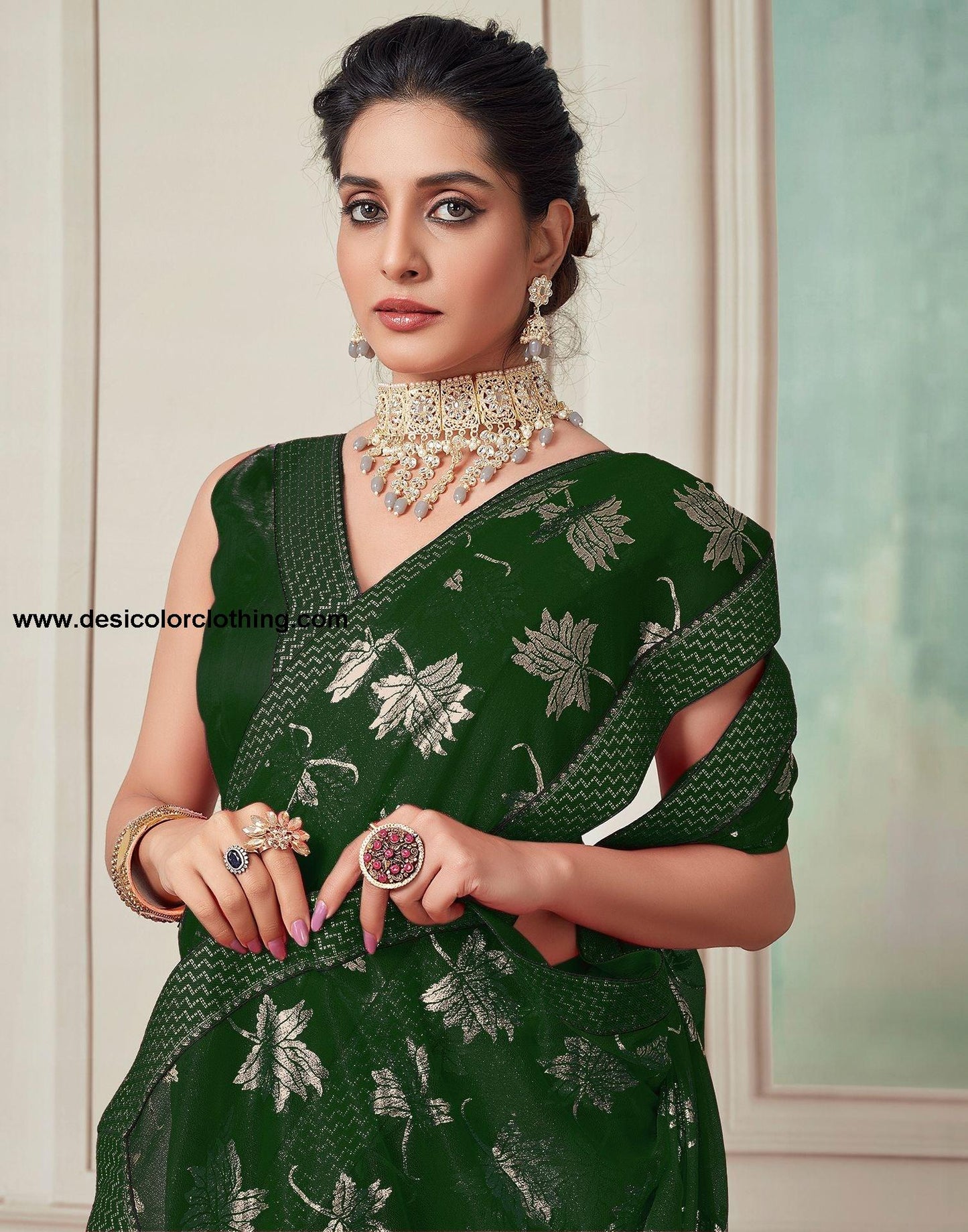 Dark Green Plain Lycra Saree