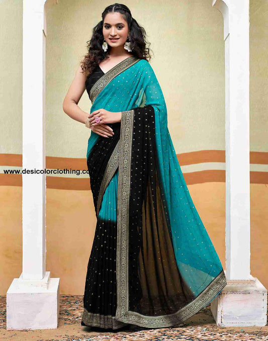 Blue Georgette Plain Saree