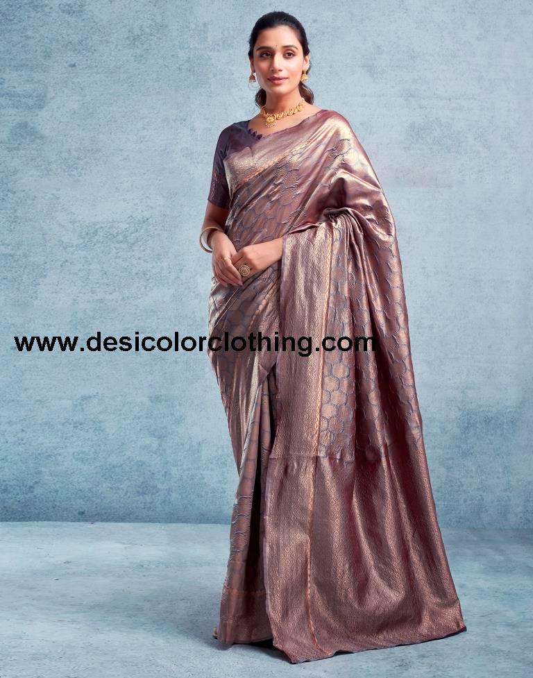 Copper Silk Plain Saree