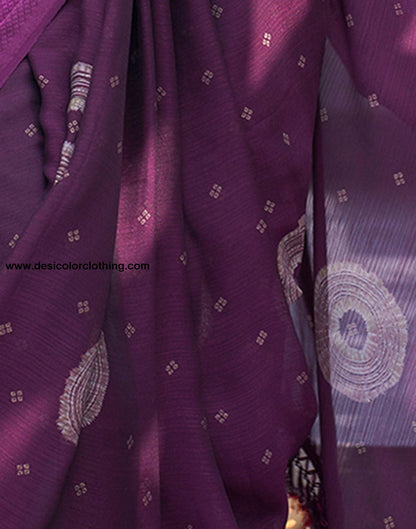 Purple  Printed Chiffon Saree