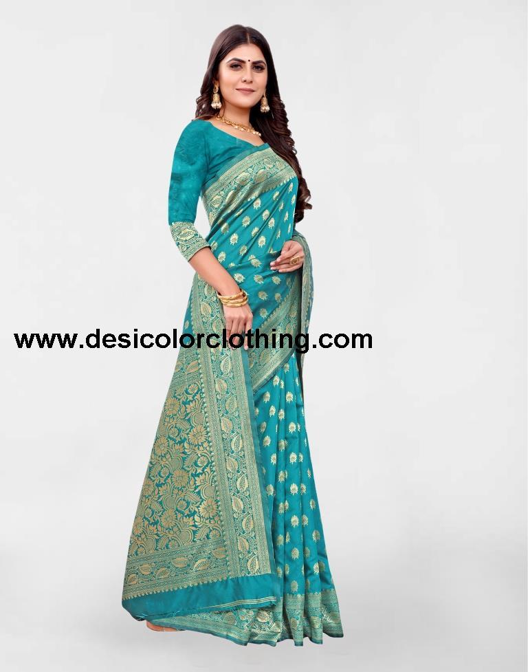 Turquoise Jacquard Banarasi Silk Saree
