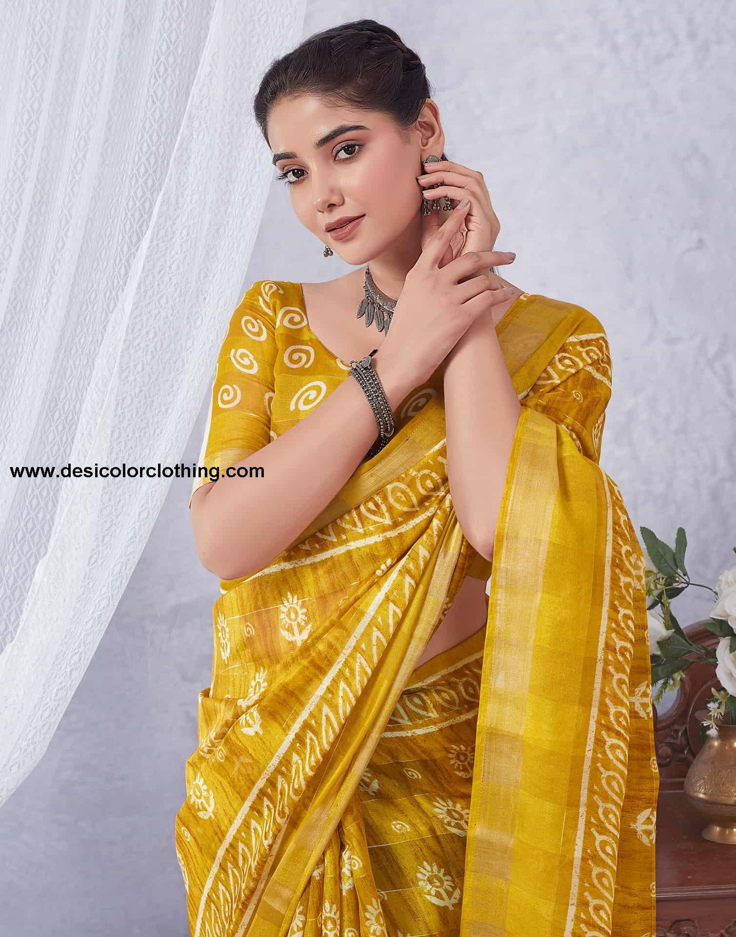 Yellow Printed Cotton Saree